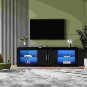 Mobile TV Moderno con LED 16 Colori e Controllo Bluetooth, Dettagli Lucidi e Ripiani Regolabili, Nero