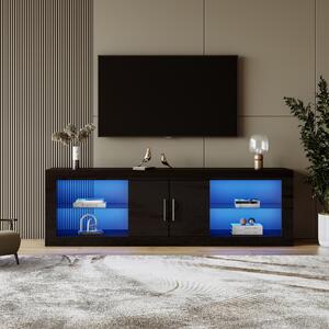 Mobile TV Moderno con LED 16 Colori e Controllo Bluetooth, Dettagli Lucidi e Ripiani Regolabili, Nero