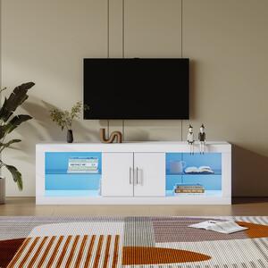 Mobile Porta TV Moderno per Schermi fino a 60" con LED 16 Colori e Controllo Bluetooth, Ante Lucide, Bianco