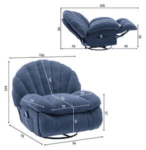 Poltrona Relax Girevole 360° in Tessuto con Funzione Massaggio Riscaldante, Tasche e Braccioli Imbottiti, Blu