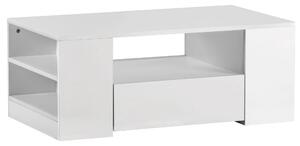 Tavolino da Salotto Moderno Lucido con 2 Cassetti, 2 Ripiani e Illuminazione LED, Bianco