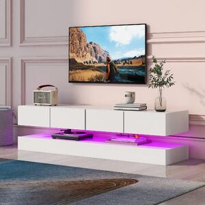 Mobile TV Sospeso con Illuminazione LED RGB a 16 Colori, 2 Armadi e 4 Cassetti, per TV fino a 55 Pollici, Bianco