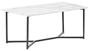Tavolino da Salotto in Stile Mid Century Modern in Legno con Effetto Marmo e Base in Metallo, Bianco