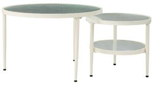 Set di 2 Tavolini Rotondi con Piano in Vetro Effetto Onda e Finitura Crema, Versatili e Eleganti, Bianco