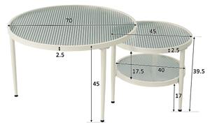 Set di 2 Tavolini Rotondi con Piano in Vetro Effetto Onda, Versatili e Eleganti, Bianco e Crema