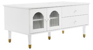 Tavolino Elegante in Bianco 100cm - Stile Lusso Leggero in MDF con Top Marmorizzato, 2 Ante, 2 Cassetti e Dettagli Dorati, Bianco