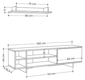 Mobile Porta TV 160 Cm Con Vani E Mensola Superiore Stockton Rovere E Antracite