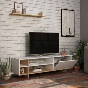 Mobile Porta TV 160 Cm Con Vani E Mensola Superiore Stockton Bianco E Rovere
