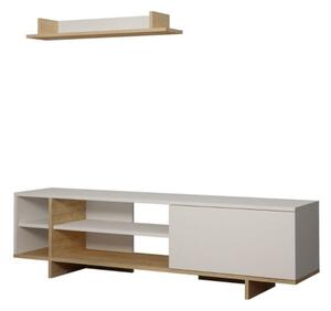 Mobile Porta TV 160 Cm Con Vani E Mensola Superiore Stockton Bianco E Rovere