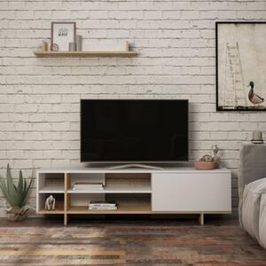 Mobile Porta TV 160 Cm Con Vani E Mensola Superiore Stockton Bianco E Rovere