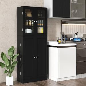 Costway Dispensa da cucina con doppia porta in vetro temperato e ripiani anta, Armadio indipendente Nero