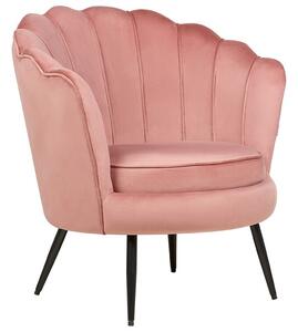 Poltrona Velluto Rosa Forma Di Conchiglia Gambe In Metallo Retrò Beliani