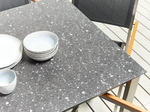 Set da giardino con 4 posti in acciaio inox con tavolo piano con effetto granito e sedie in rattan nero set esterno moderno Beliani
