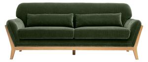 Divano scandinavo a 3 posti in tessuto effetto velluto verde kaki e legno chiaro YOKO