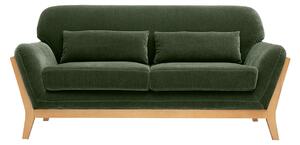 Divano scandinavo a 2 posti in tessuto effetto velluto verde kaki e legno chiaro YOKO