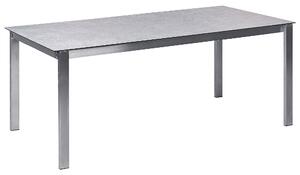 Tavolo da giardino Piano in vetro temperato grigio Struttura in acciaio inox Rettangolare 180 x 90 cm 6 posti a sedere Beliani