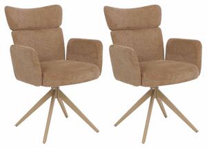 Set di 2 sedie da pranzo modello HWC-N11, sedia girevole con meccanismo di ritorno automatico, rivestimento in tessuto bouclé (350g/m²), Öko-Tex, colore beige chiaro, gambe effetto legno