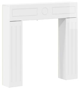 Cornice per camino, finitura lucida bianca, dimensioni 102 x 18 x 100,5 cm, realizzata in materiale composito di legno