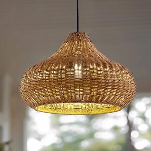 Lucande lampada a sospensione da esterno Taniola, 1 anta, beige, rattan, IP44 Taniola Lucande, dimmerabile, Legno chiaro, Legno, Campagna / Rustiche