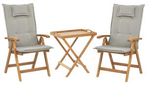 Set da bistrot da giardino Tavolo in legno di acacia 2 sedie con cuscini color tortora pieghevole resistente ai raggi UV Beliani