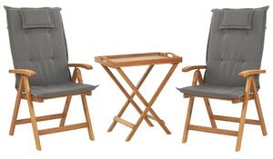 Set da bistrot da giardino Tavolo in legno di acacia 2 sedie con cuscini grigio grafite pieghevole resistente ai raggi UV Beliani