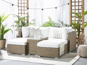 Set salotto da giardino marrone bianco cuscini Rattan Sintetico per 2 persone Set da esterno 3 pezzi con tavolino Beliani