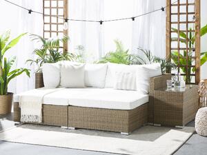Set salotto da giardino marrone bianco cuscini Rattan Sintetico per 2 persone Set da esterno 3 pezzi con tavolino Beliani