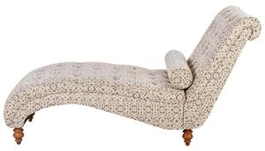Chaise longue Grigio Beige Tessuto Chesterfield Abbottonato Motivo Marocchino Moderno Salotto Chaise Gambe in Legno Beliani
