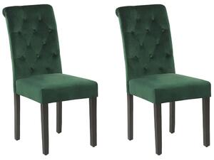 Set di 2 Sedie da Pranzo in Tessuto Velluto Verde con Anello Decorativo Glam Design Moderno Gambe in Legno Nero Beliani