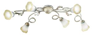 Plafoniera classica due p illuminazione elena pl6 e14 led metallo bianco anticato oro vetro sfumato ambra - Due P Illuminazione