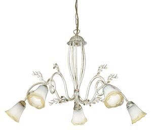 Lampadario classico due p illuminazione elena s5 e14 led metallo bianco anticato oro vetro sfumato ambra - Due P Illuminazione