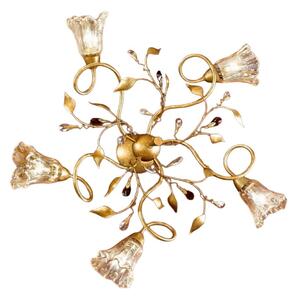 Plafoniera classica due p illuminazione emma pl5 e14 led metallo oro francese vetro ambra gocce cristallo - Due P Illuminazione