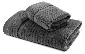 Asciugamano Con Ospite In Cotone Stripe Standard Spugnissima Tinta Unita Antracite Caleffi