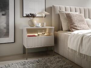 Comodino con 1 cassetto e 1 nicchia Con LED MDF e Vetro fumé Beige OVILA