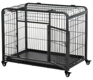 Gabbia per Cani Pieghevole 109,5x71x78 cm con Ruote in Metallo Grigio Scuro