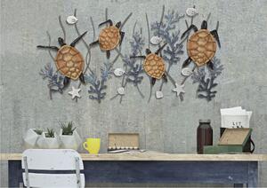 Pannello decorativo 3D da parete in metallo raffigurante tartarughe marine e dei coralli. 132x6x h 69 cm peso 1,300 kg vari colori cornice