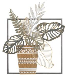 Pannello decorativo 3D da parete in metallo Vaso con Foglie Dimensioni 54x6,4x h 62,9 cm peso 1460 kg racchiuso in una cornice quadrata