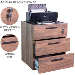 Cassettiera da Ufficio 3 Cassetti con Chiave, Mobile in Legno Rovere cm 50x47x61