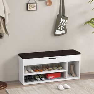 Costway Scarpiera in legno con cuscino morbido e cassetto due ripiani 104x30x48cm Bianco