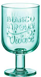 <p>Calice tondeggiante in vetro colorato con una divertente e piacevolissima incisione del vetro BIANCO AROMA VIVACE stile Art Decò, che tanti ricorda i segni grafici degli anni&#39; 30.</p>