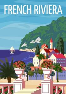 Illustrazione French Riviera Nice coast poster vintage, VectorUp, (26.7 x 40 cm)