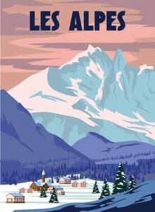 Illustrazione Les Alpes Ski resort poster retro, VectorUp