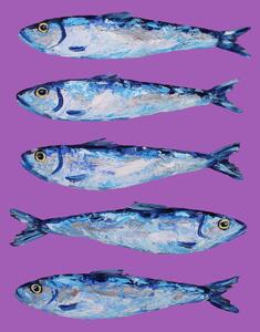 Illustrazione Sardines on Purple, Alice Straker, (30 x 40 cm)