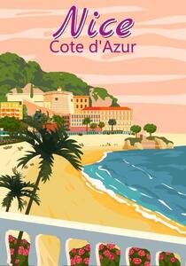 Illustrazione Nice French Riviera coast poster vintage, VectorUp, (26.7 x 40 cm)