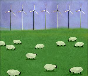 Illustrazione Illustration of flock of sheep grazing, Westend61