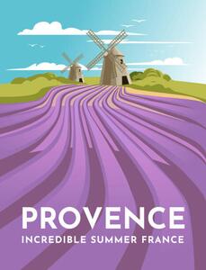 Illustrazione Provence lavender fields and windmills Classic, Mariia Agafonova, (30 x 40 cm)
