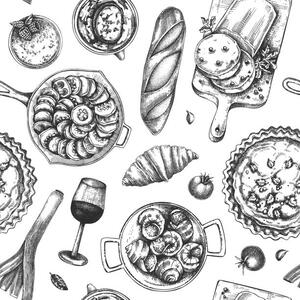 Illustrazione French food seamless pattern, Ievgeniia Lytvynovych, (40 x 40 cm)