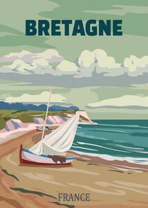 Illustrazione Travel poster Bretagne France vintage sailboat, VectorUp, (30 x 40 cm)