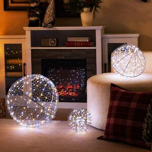 Costway Sfere metalliche grandi con 435 LED 3 colori di luce 8 modalità dinamiche, 3 palline di natale luminose per veranda Argento