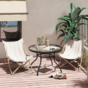 Costway Tavolino rotondo esterno vetro temperato foro 4,2cm metallica robusta, Tavolino caffè 70x70x45,5cm giardino cortile piscina